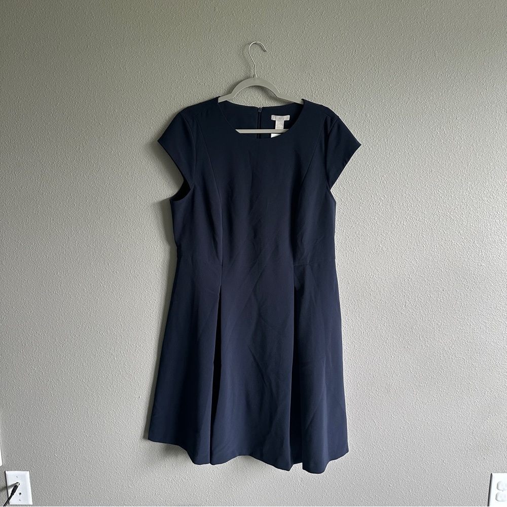 H&M Navy Blue Cap-Sleeve Midi Dress